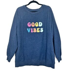 WILDFOX good vibes textured navy blue pullover sweater W25
